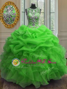 Stunning Pick Ups Ball Gowns Quinceanera Dress Green Scoop Organza Sleeveless Floor Length Lace Up