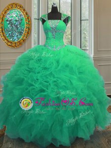 Top Selling Straps Cap Sleeves Lace Up Floor Length Beading and Ruffles and Sequins Vestidos de Quinceanera