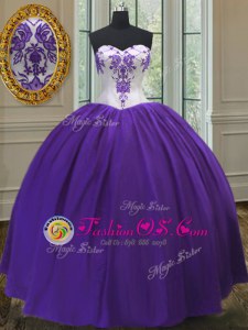 Eggplant Purple Ball Gowns Taffeta Sweetheart Sleeveless Beading Floor Length Lace Up Quince Ball Gowns