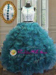 Gorgeous Floor Length Teal Quinceanera Dress Scoop Sleeveless Clasp Handle