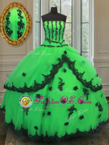 Noble Organza Strapless Sleeveless Lace Up Beading and Embroidery Quinceanera Gowns in Green
