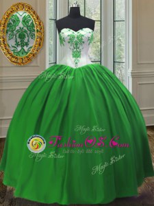 Sweetheart Sleeveless Quince Ball Gowns Floor Length Embroidery Green Taffeta
