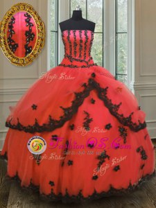 Appliques Vestidos de Quinceanera Red Lace Up Sleeveless Floor Length