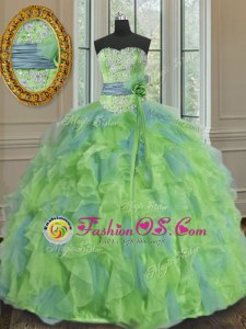 Classical Multi-color 15th Birthday Dress Military Ball and Sweet 16 and Quinceanera and For with Beading and Appliques and Ruffles and Sashes|ribbons and Hand Made Flower Sweetheart Sleeveless Lace Up
