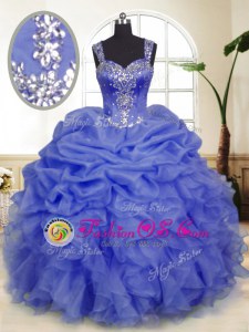 Straps Sleeveless Organza Quinceanera Dresses Beading and Ruffles and Pick Ups Zipper