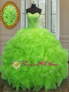 Stunning Ball Gowns Quinceanera Dress Yellow Green Sweetheart Organza Sleeveless Floor Length Lace Up