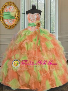 Floor Length Multi-color Quince Ball Gowns Sweetheart Sleeveless Lace Up