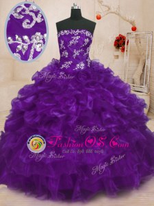 Clearance Purple Lace Up Sweet 16 Dress Beading and Appliques and Ruffles Sleeveless Floor Length