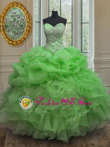 Vestidos de Quinceanera Military Ball and Sweet 16 and Quinceanera and For with Beading and Ruffles and Pick Ups Straps Sleeveless Zipper