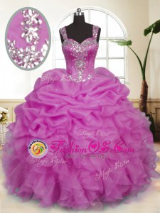 Admirable Lilac Zipper Straps Beading and Ruffles and Pick Ups Sweet 16 Dress Organza Sleeveless