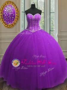 Sequins Floor Length Ball Gowns Sleeveless Purple 15th Birthday Dress Lace Up