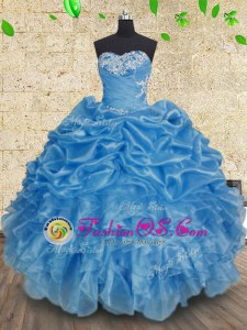 Adorable Floor Length Lace Up Quinceanera Dress Baby Blue and In for Military Ball and Sweet 16 and Quinceanera with Beading and Appliques and Ruffles and Ruching