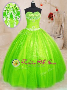 Fabulous Tulle and Sequined Sleeveless Floor Length Sweet 16 Quinceanera Dress and Beading