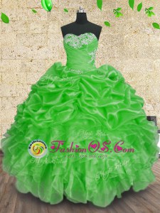 Green Lace Up Quinceanera Gowns Beading and Appliques and Ruffles and Ruching Sleeveless Floor Length