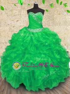 Sleeveless Beading and Appliques and Ruffles and Ruching Lace Up Quinceanera Dress