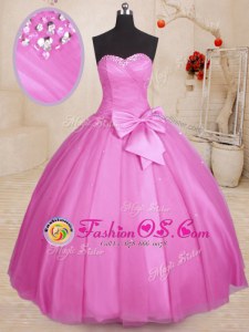 Discount Lilac Ball Gowns Tulle Sweetheart Sleeveless Beading and Bowknot Floor Length Lace Up Quinceanera Dress