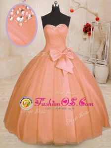 Orange Lace Up Quinceanera Gowns Beading and Bowknot Sleeveless Floor Length