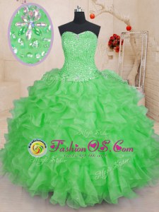 Sweetheart Sleeveless Lace Up Quinceanera Dresses Watermelon Red Organza