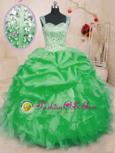 Popular Sleeveless Beading and Ruffles and Pick Ups Floor Length 15 Quinceanera Dress