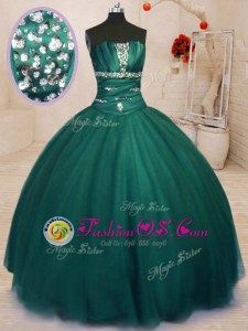Superior Beading 15th Birthday Dress Dark Green Lace Up Sleeveless Floor Length