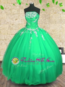 Embroidery and Ruching Quinceanera Gown Green Lace Up Sleeveless Floor Length
