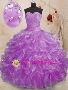 Unique Sweetheart Sleeveless Organza Quinceanera Gown Beading and Ruffles Lace Up