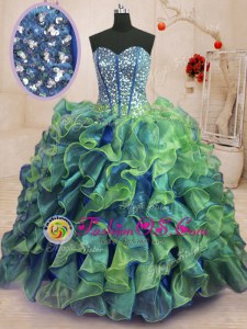 Inexpensive Floor Length Zipper Quince Ball Gowns Multi-color and In for Military Ball and Sweet 16 and Quinceanera with Beading and Sequins