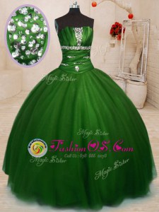 Glorious Green Organza Lace Up Quinceanera Gown Sleeveless Floor Length Beading and Ruffles