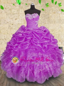 Best Selling Ball Gowns Sweet 16 Dresses Purple Sweetheart Organza Sleeveless Floor Length Lace Up