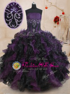 Organza Sweetheart Sleeveless Lace Up Beading and Ruffles Sweet 16 Quinceanera Dress in Lavender