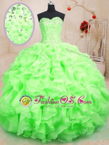 Luxurious Sweetheart Sleeveless Lace Up Quince Ball Gowns Organza