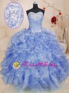 Graceful Light Blue Ball Gowns Organza Sweetheart Sleeveless Beading and Ruffles Floor Length Zipper Ball Gown Prom Dress