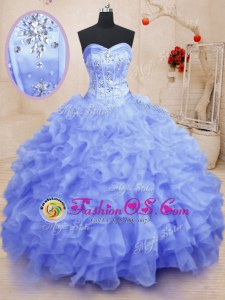 Fantastic Turquoise Organza Lace Up Sweetheart Sleeveless Floor Length Ball Gown Prom Dress Beading and Ruffles
