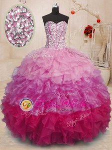 On Sale Organza Sweetheart Sleeveless Lace Up Beading and Ruffles Ball Gown Prom Dress in Multi-color