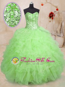Luxurious Organza Lace Up Ball Gown Prom Dress Sleeveless Floor Length Beading and Ruffles and Sequins