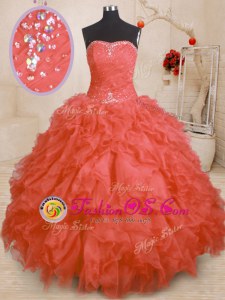 Floor Length Ball Gowns Sleeveless Orange Red Vestidos de Quinceanera Lace Up