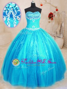 Beading and Appliques 15 Quinceanera Dress Baby Blue Lace Up Sleeveless Floor Length
