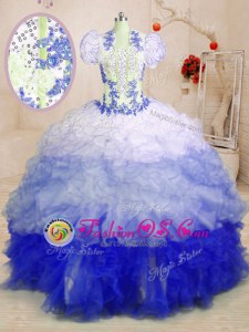 Multi-color Sleeveless Organza Brush Train Lace Up Quinceanera Dresses for Military Ball and Sweet 16 and Quinceanera
