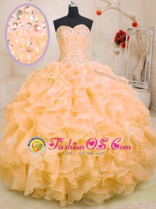 Organza Sleeveless Floor Length Ball Gown Prom Dress and Beading and Ruffles