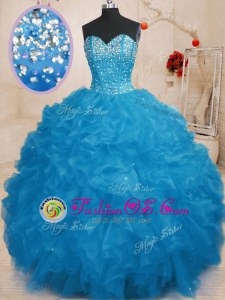 Organza Sweetheart Sleeveless Lace Up Beading and Ruffles Sweet 16 Quinceanera Dress in