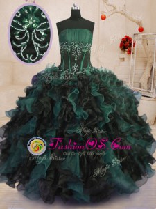High Class Floor Length Lace Up Vestidos de Quinceanera Multi-color and In for Military Ball and Sweet 16 and Quinceanera with Beading and Ruffles