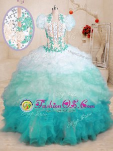 Lovely Beading and Appliques and Ruffles Sweet 16 Dresses Multi-color Lace Up Sleeveless With Brush Train