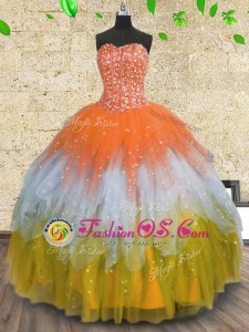 Beading and Ruffles and Sequins Ball Gown Prom Dress Multi-color Lace Up Sleeveless Floor Length