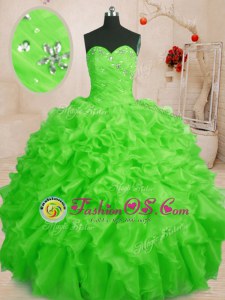 Eye-catching Organza Lace Up Sweetheart Sleeveless Floor Length Quince Ball Gowns Beading and Ruffles