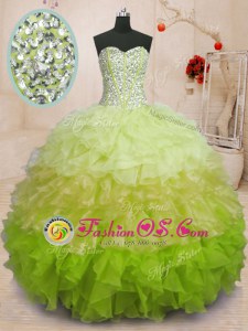 Exquisite Sleeveless Beading and Ruffles Lace Up 15th Birthday Dress