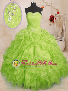 Multi-color Sleeveless Floor Length Beading and Ruffles and Sequins Lace Up Sweet 16 Dress