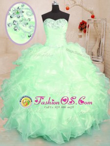 Enchanting Ball Gowns Organza Sweetheart Sleeveless Beading and Ruffles Floor Length Lace Up Quinceanera Gown