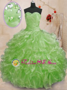 Artistic Strapless Sleeveless Sweet 16 Dress Floor Length Beading and Ruffles Multi-color Organza