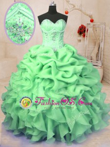 Organza Lace Up Sweetheart Sleeveless Floor Length 15 Quinceanera Dress Beading and Ruffles and Pick Ups
