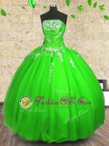 Strapless Neckline Appliques Quinceanera Gowns Sleeveless Lace Up